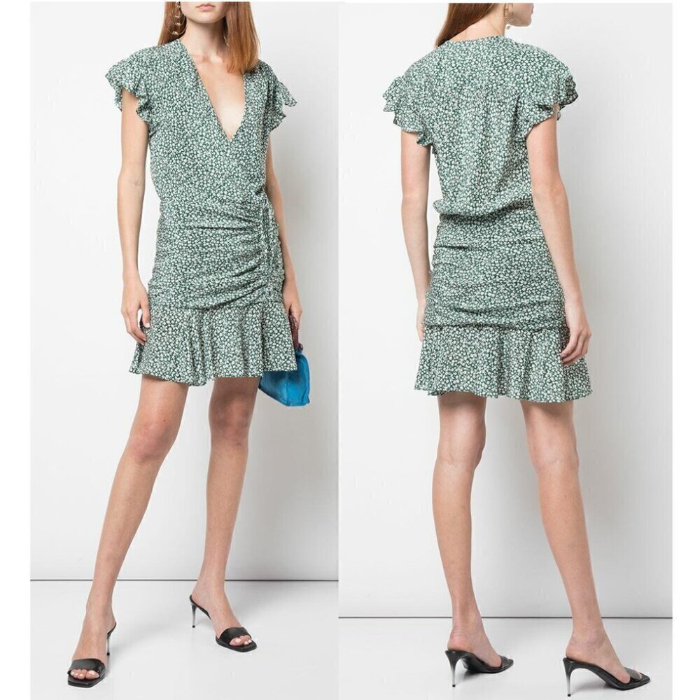 VERONICA BEARD Marla Forest Green Ruched Silk Dress